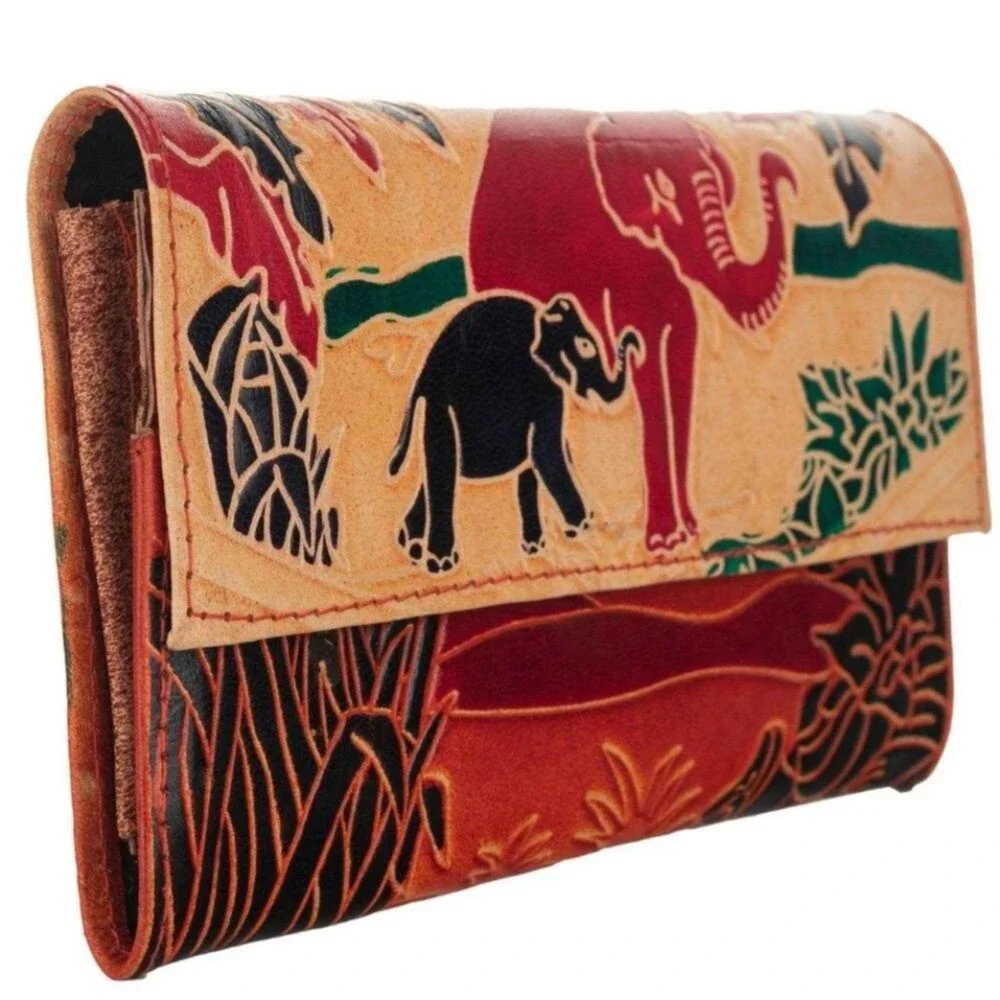 Elephant Made in India Leather Wallet 🐘Brown Green Red Yellow